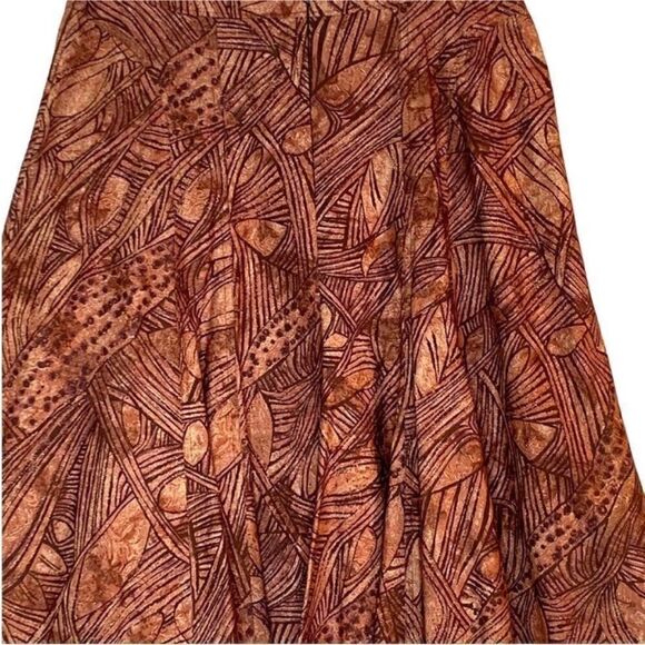 Peruvian Connection Brown Earthy Leaf Print A Line  Midi Skirt | Size 6 - Picture 5 of 7